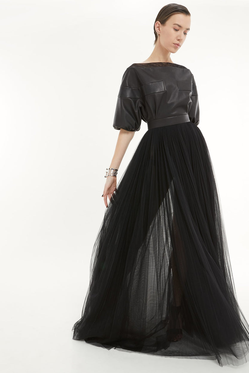 LOOK 23  - ROBE FLUIDE CUIR & TULLE